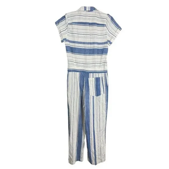 Christy Dawn Prudence Linen Short Sleeve Jumper Nilah Striped Blue White Size M